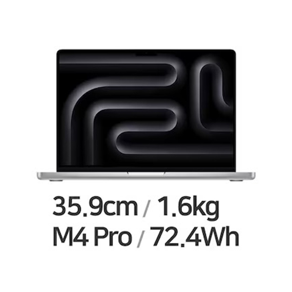 애플 APPLE 2025 MAC 맥북프로14 M4 Pro 14core 20GPU 24GB 1TB 실버 (MX2F3KHA) 렌탈 상품 이미지
