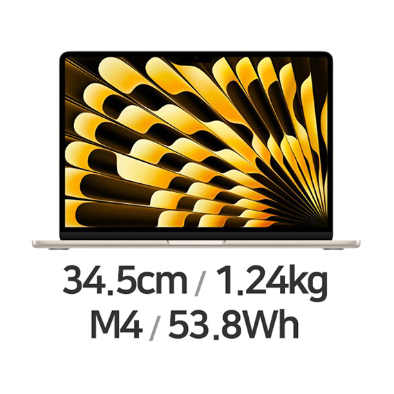 위더스컴퓨터 APPLE 맥북에어13 M4 10코어 CPU 10코어 GPU 24GB 512GB 렌탈 상품 이미지