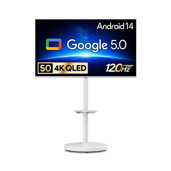 더함 스마트 구글 5.0 OS 안드로이드 14 QLED TV 50인치 화이트 이동형스탠드 (G504QW-5.0-삼텐바이미) 렌탈 상품 이미지