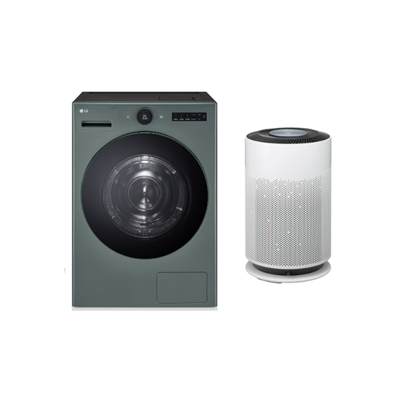 (보람피플 올인원598 3구좌) LG 트롬 AI 오브제컬렉션 건조기25kg (네이처 그린) + LG 퓨리케어 360˚ 공기청정기 Hit 상조가전 렌탈 상품 이미지