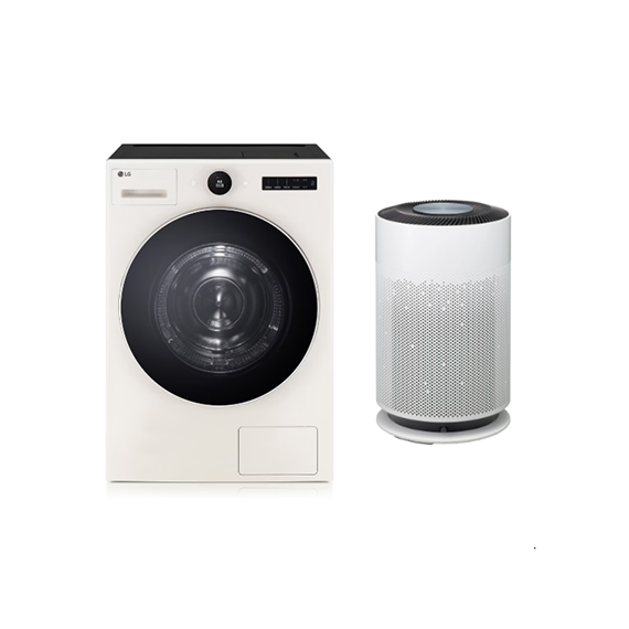 (보람피플 올인원598 3구좌) LG 트롬 AI 오브제컬렉션 건조기25kg (네이처 베이지) + LG 퓨리케어 360˚ 공기청정기 Hit 상조가전 렌탈 상품 이미지
